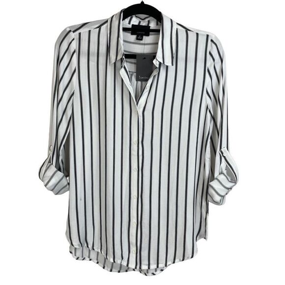 New Urban Outfitters Lumiere Black White Stripe Button Down Blouse Size S - Picture 1 of 7